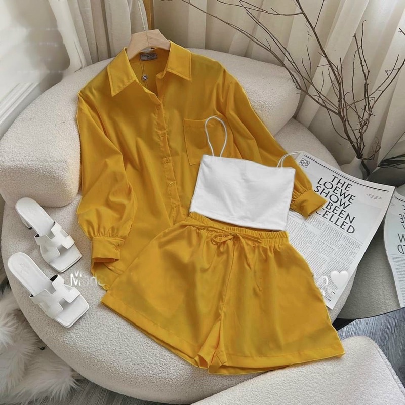 (SBKN36 Sét sơ mi tặng  kèm áo 2 dây bigsize Kim Ngân 50 kg đến 100kg (M/L/Xl/Xxl)