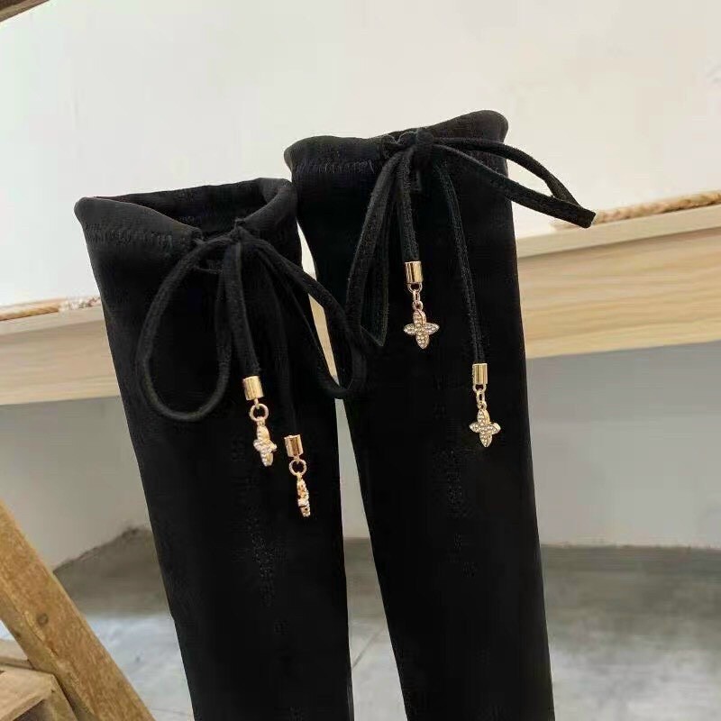 boots đùi da lộn gót vuông 7cm