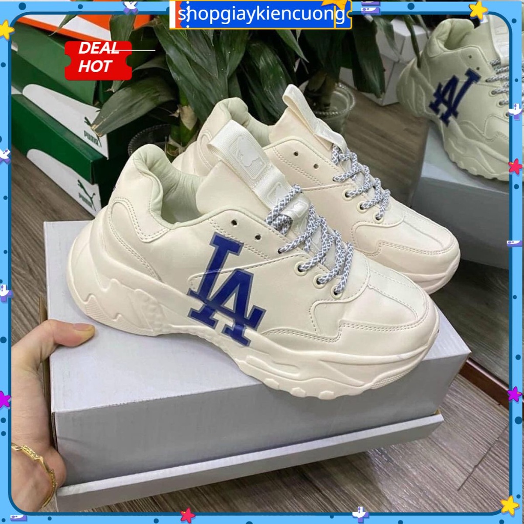 🔥shopgiaykiencuong🔥Giày thể thao MLB LA nam nữ Giầy độn đế trắng chữ xanh siêu hot 2022 fuill box bil