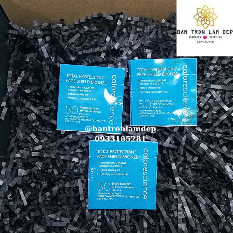 Combo 3 gói kem tạo khối Colorescience Total Protection Face Shield Bronze Broad Spectrum SPF 50 PA ++++