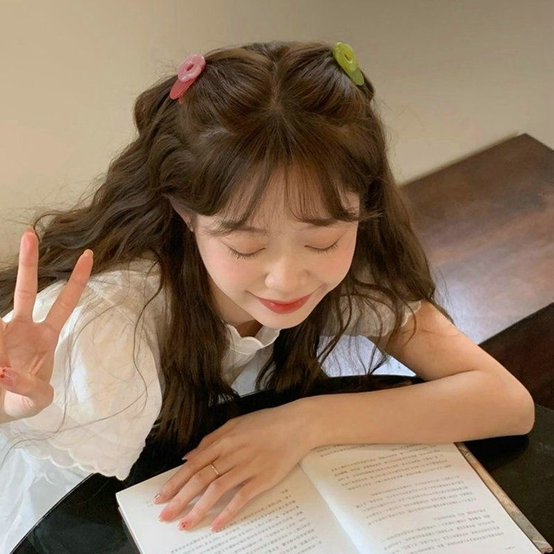 Bộ 2 Kẹp Tóc Hình Hoa Màu Kẹo Ngọt Thời Trang Hàn Quốc Cho Nữ