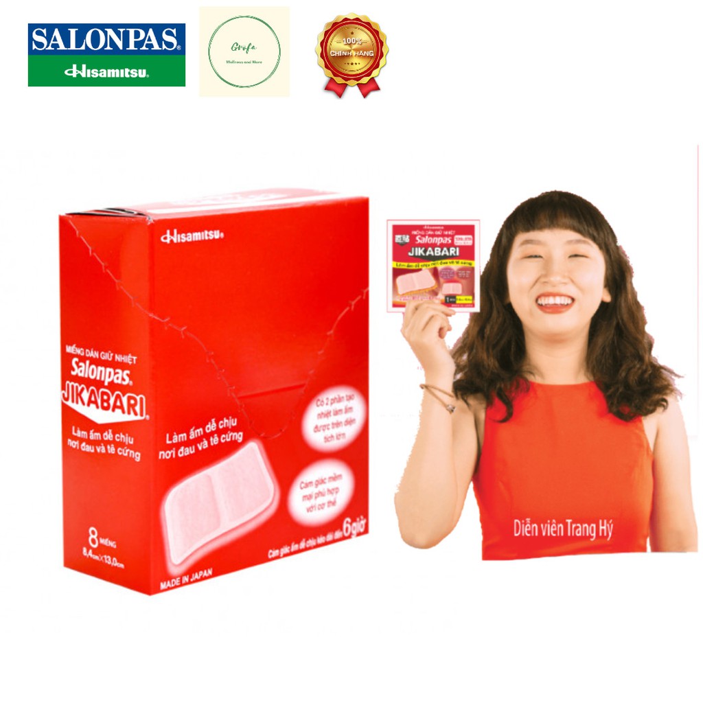 Miếng Dán Giữ Nhiệt Salonpas JiKaBaRi (8 miếng/hộp): Giảm đau bụng kinh và giữ âm cơ thể khi lạnh - Grofa