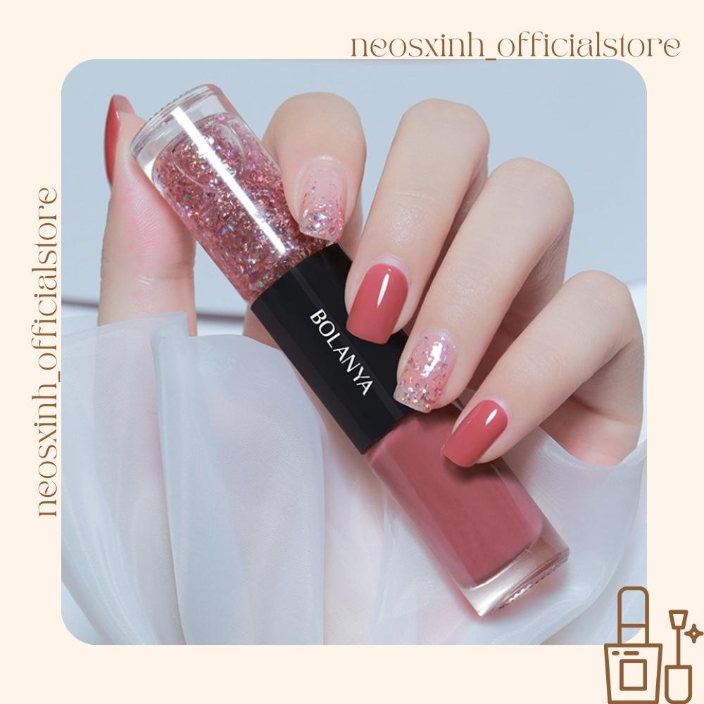 Sơn Móng Tay 2 Màu Bolanya Màu Nude Đen Trắng Trong Suốt Kim Tuyến Pastel Tím - Neosxinh Nails