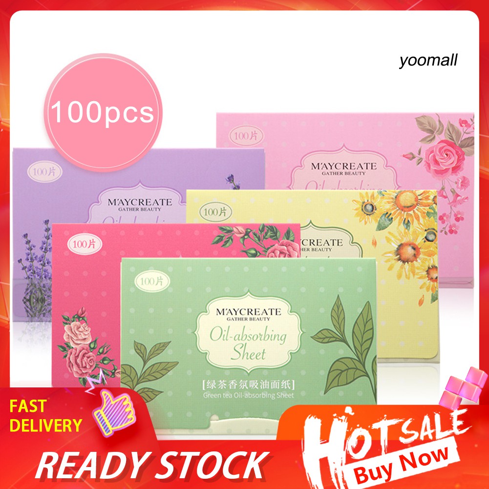 [Hàng mới về] Bộ 100 Giấy Thấm Dầu Chiết Xuất Thực Vật Thoáng Khí Tiện Dụng Cho Trang Điểm