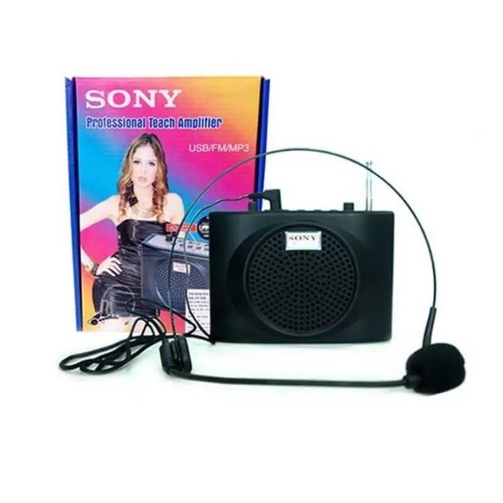 Máy Trợ Giảng Sony SN-898 Loa Trợ Giảng Cho Giáo Viên Kèm Micro Đeo Tai Kết Nối RCA, Bluetooth, USB... Loại Bỏ Tiếng Ồn