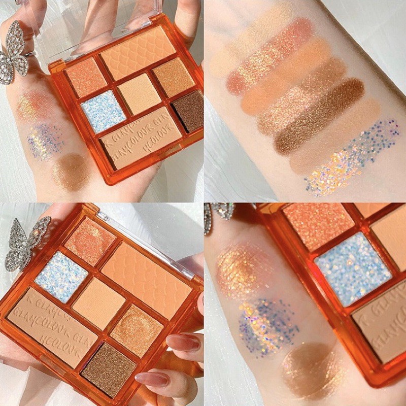 Bảng Mắt Glam 7 Ô Kết Hợp Phấn Má Và Nhũ Bắt Sáng Glam REAL EYPALETTE tone cam đào