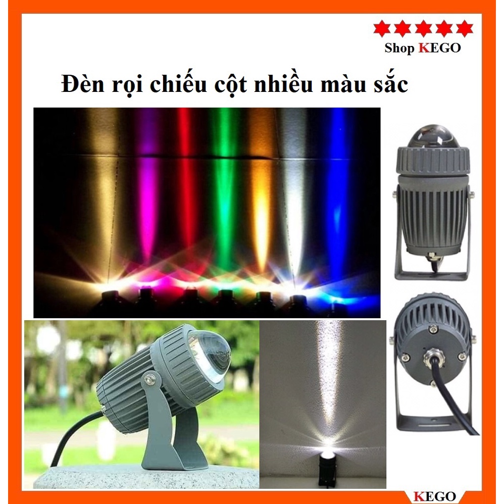 Đèn chiếu rọi cột, rọi chuột 7 màu, đơn màu ngoài trời công suất 10W