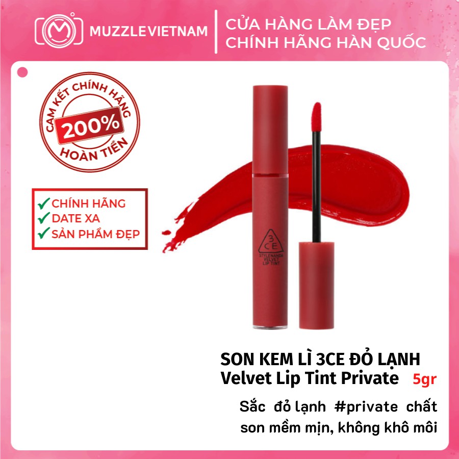 Son 3CE Velvet Lip Tint Private - Đỏ lạnh