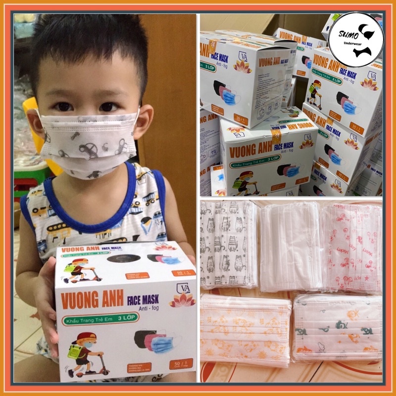 (Hộp 50c) Khẩu trang y tế kháng khuẩn 3 lớp hàng công ty  cho bé từ 4-10 tuổi
