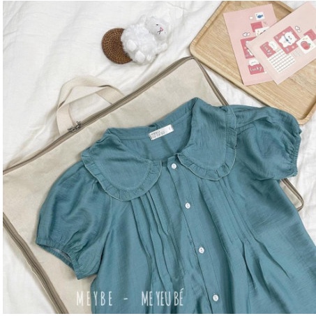 Áo bầu công sở, kiểu dáng babydoll thiết kế cổ bẻ chất đũi mát mịn