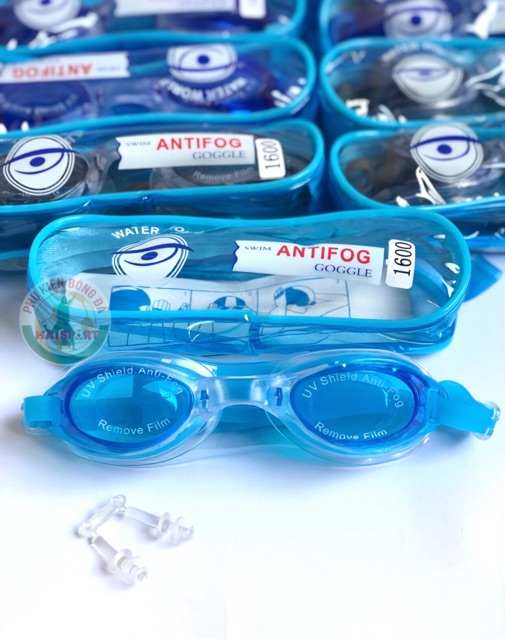 Kính bơi  ANTIFOG 1600 + Hộp đựng và 2 bịt mũi cao cấp -Mắt kính đi bơi trẻ em, người lớn