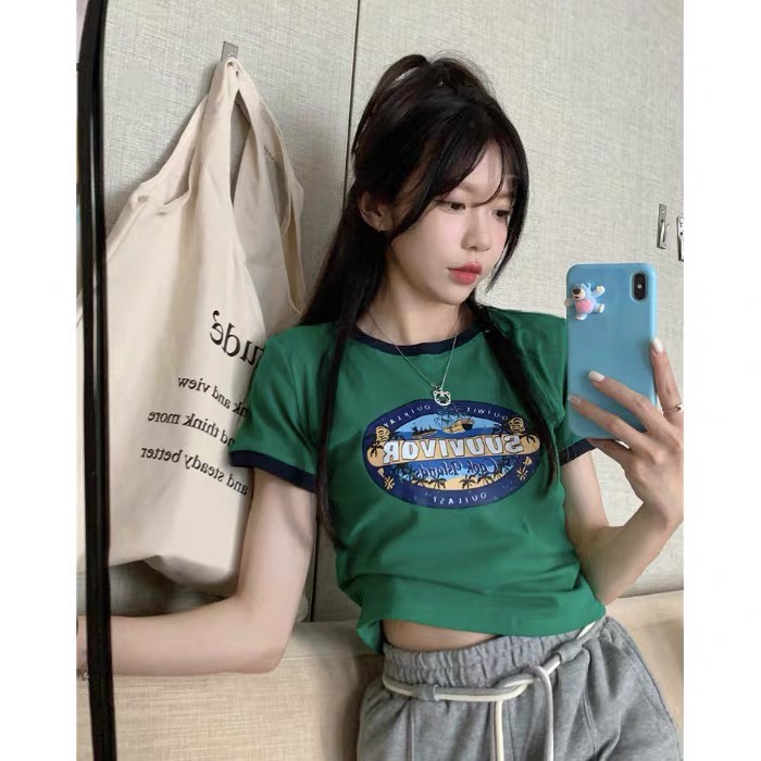 Áo thun croptop SURVIVOR phối viền alohashop91