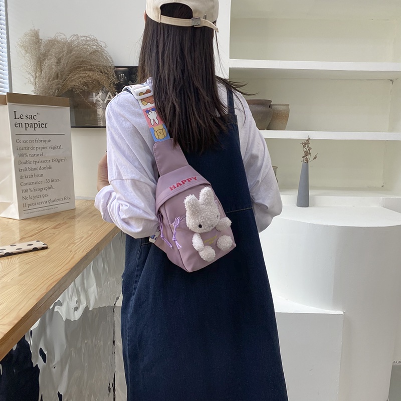 Túi Đeo Chéo Trước Ngực Vải Canvas Hình Chú Thỏ Dễ Thương Xinh Xắn Cho Bé Gái