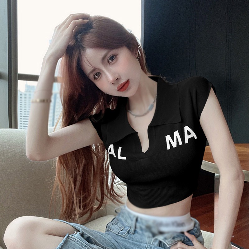 Áo Lửng Không Tay Cổ V Họa Tiết Sọc Ngang Thời Trang Nữ