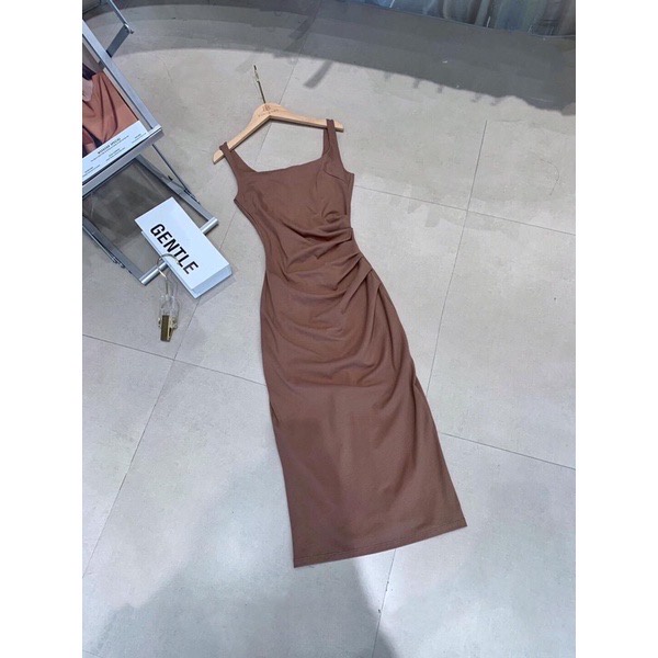 Váy body ba lỗ nhún eo, đầm dáng dài, không tay, xẻ tà chất vải cotton co giãn thấm hút mồ hôi 4 màu