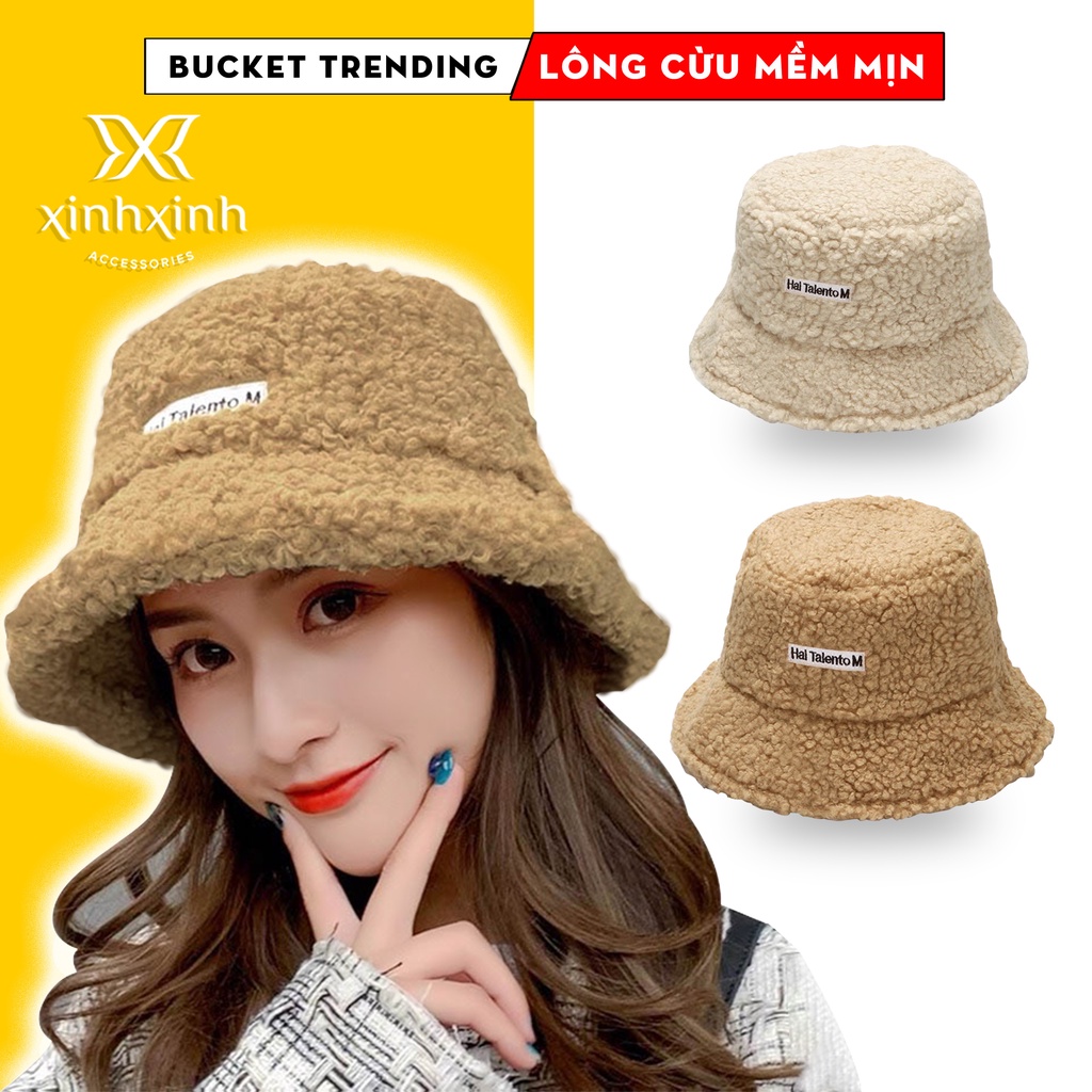 Mũ Bucket lông cừu thêu chữ Hal Talento M kiểu dáng Hàn Quốc - Xinh Xinh Accessories