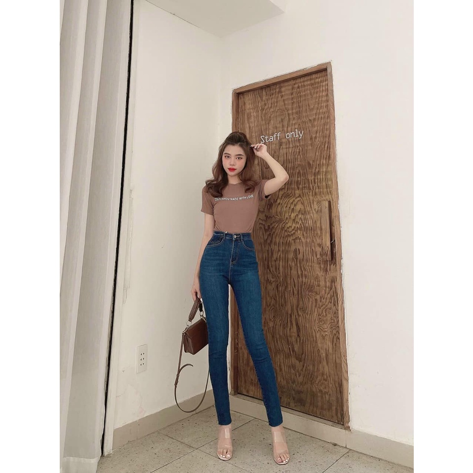 Quần Jean Nữ Skinny Xanh Trơn Lưng Cao Cắt Gấu Cici, Quần Bò Nữ Dáng Ôm Cắt Gấu - CiCi Jeans