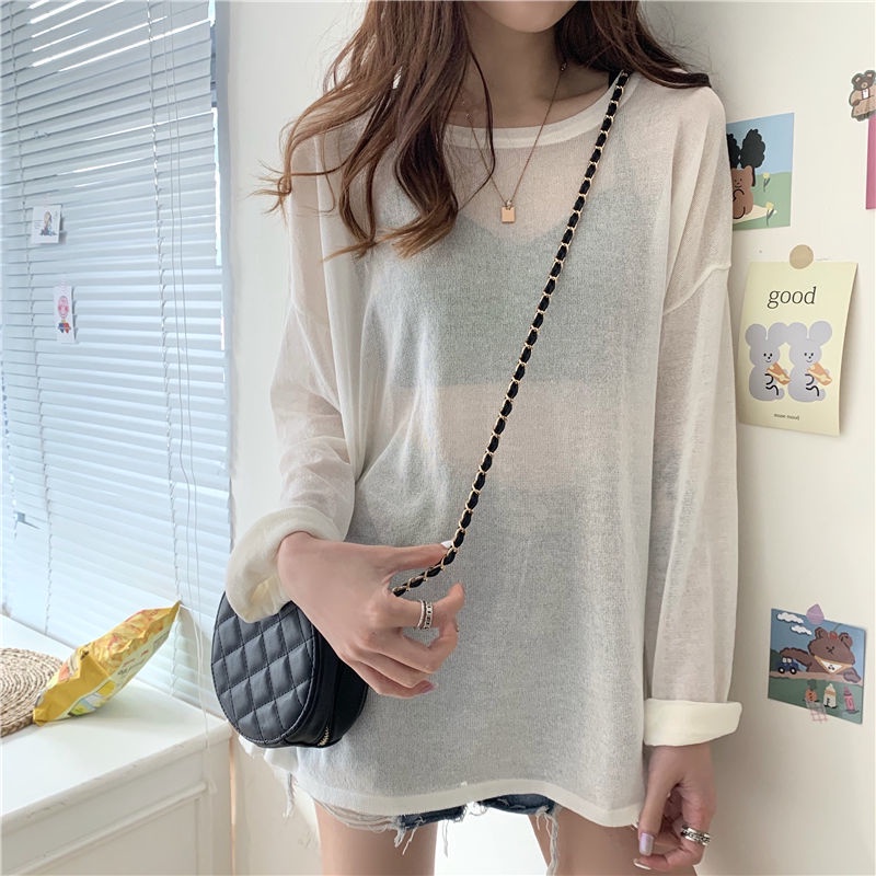 Áo Thun Trắng Mỏng Tay Dài Phong Cách Hàn Quốc Thời Trang Mùa Hè Mới 2023