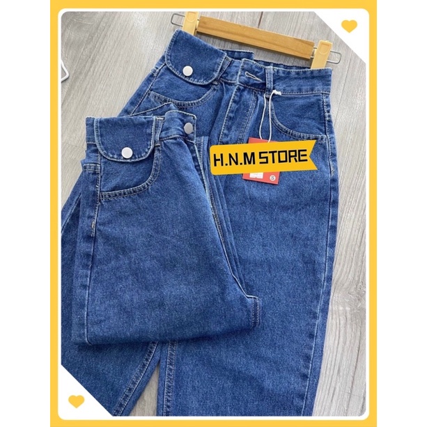(Ảnh thật-sỉ) Quần baggy jean nữ lưng cao nắp túi 1bên màu xanh thời trang H.N.M STORE