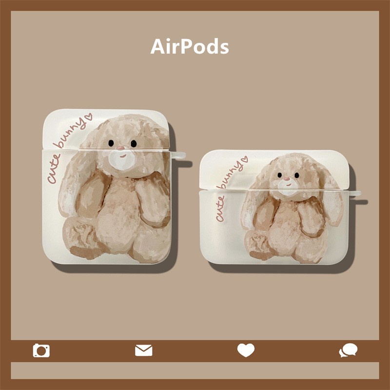 Vỏ Bảo Vệ Hộp Sạc Tai Nghe Airpods 1/2 Pro Air Pods 1 2 3 Mềm Mại Hình Vuông Họa Tiết Thỏ Xám Dễ Thương
