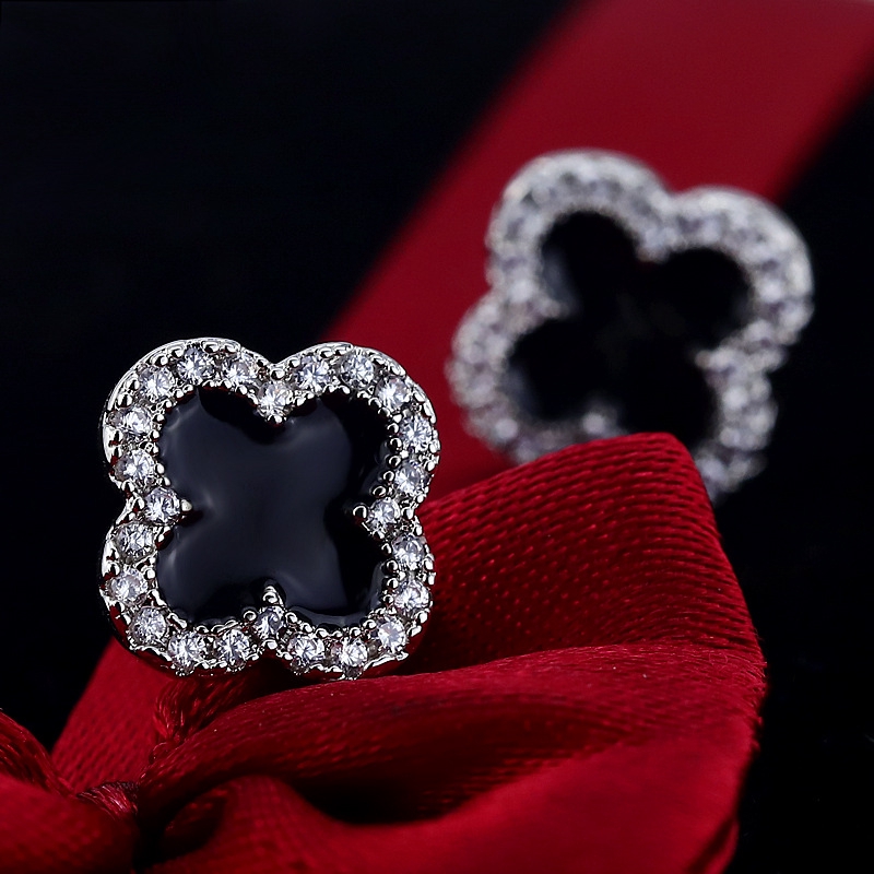 925 Silver Clover Shaped Earrings with Luxury Gemstones