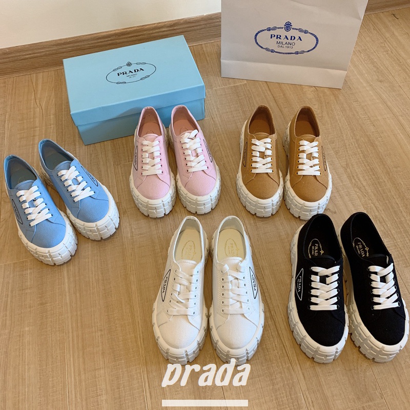 Giày Thể Thao Prada Vải Canvas Đế Dày 4.5cm Thiết Kế Năng Động Cho Nữ