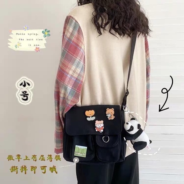 Túi vải Canvas Tặng Kèm 4 Huy Hiệu + Móc Khoá Gấu