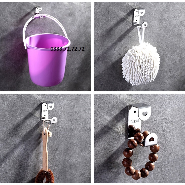 Móc Inox Dán Tường Treo Thau Chậu, Khăn, Quần Áo/ Giá Gắn Tường Treo Đồ Nhà Bếp, Nhà Tắm