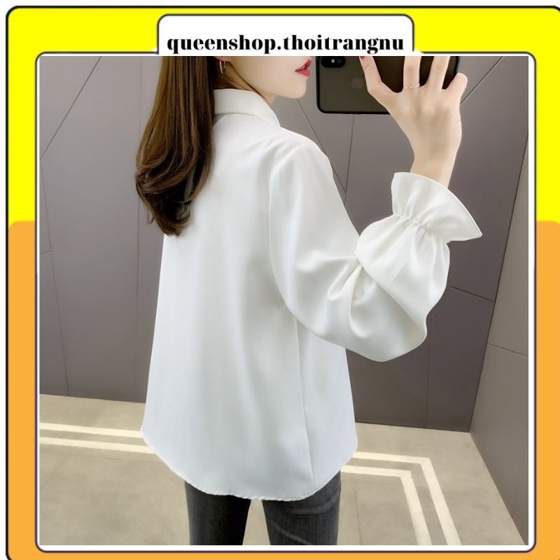Sơ mi nữ cổ thêu viền tay bo chun kiểu dáng công sở chất vải đẹp không nhăn Queenshop