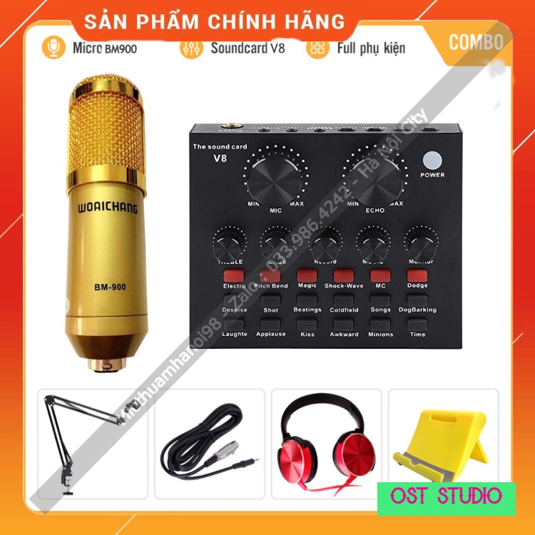 Combo Hát Thu Âm Livestream Sound Card V8 Micro BM900 . Giả Giọng Người Già , Trẻ Em , Autotune . Bảo Hành 12 Tháng