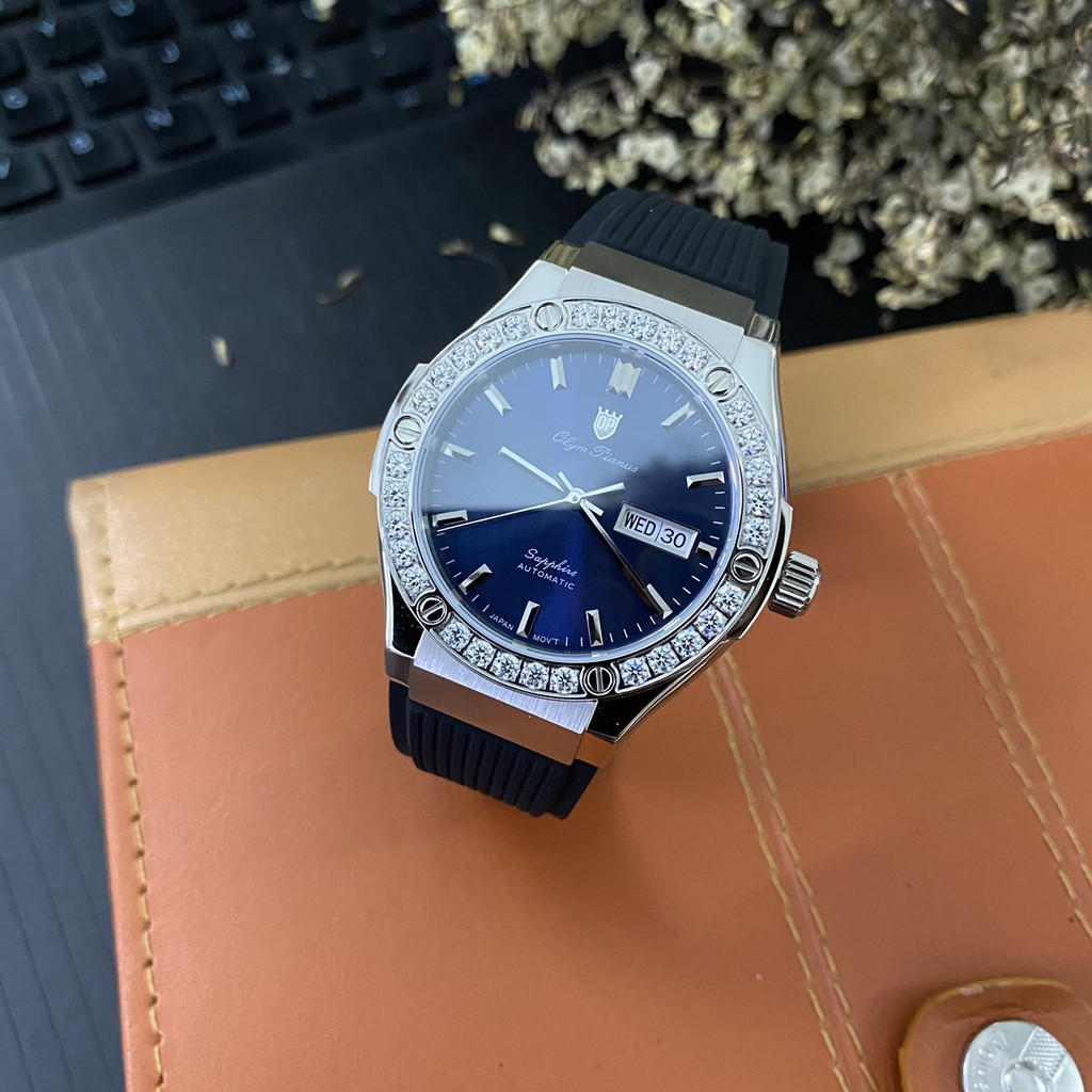Đồng hồ nam dây cao su chính hãng Olym Pianus OP990-45 OP990-45ADGS-GL xanh