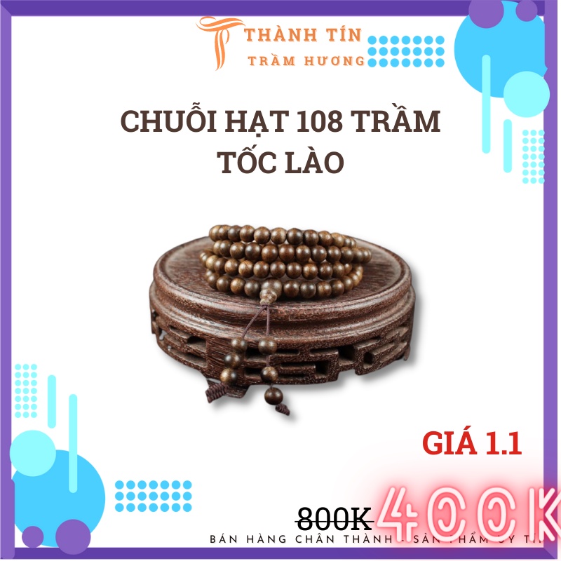 Vòng trầm hương 108 hạt - Trầm tốc Lào - Thành Tín - Bảo hành mùi hương trọn đời