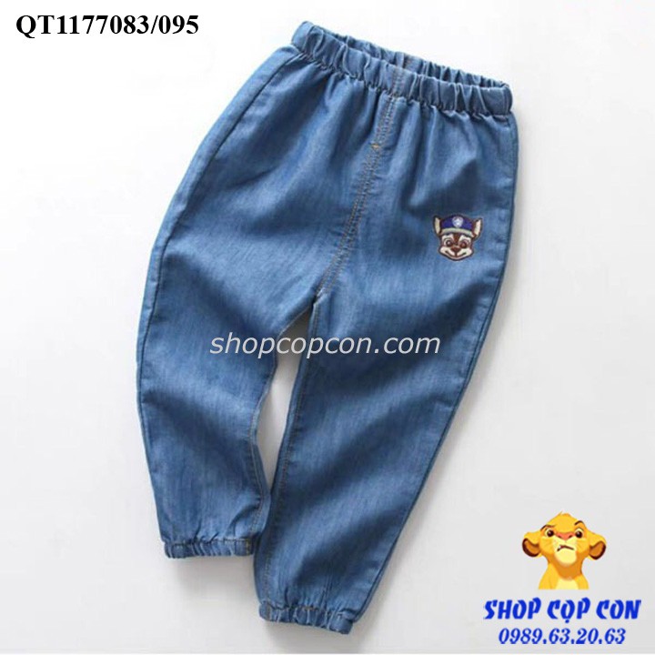 Quần jean dài bo lai thêu thú cho bé từ 12-42kg