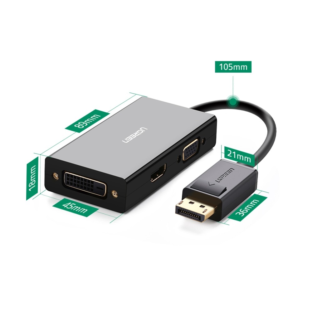 Ugreen Cáp Chuyển Đổi 3 Trong 1 DP Sang HM VGA DVI 4K Cho Máy Tính Laptop