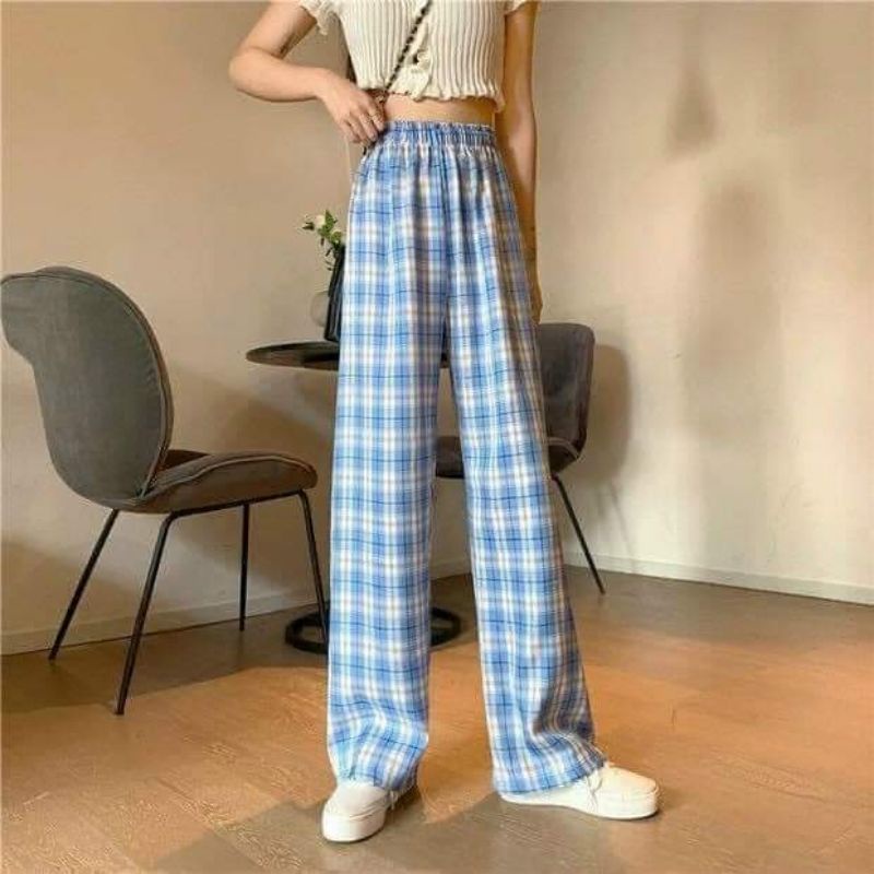 Quần caro ống suông. ống rộng ulzzang. quần ống rộng unisex