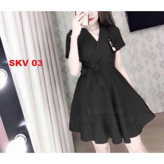 Váy áo cổ v thắt nơ