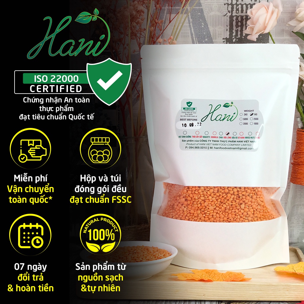 1KG Đậu Lăng Đỏ Hữu Cơ Nhập Khẩu Canada/Mỹ Không Biến Đổi Gen, Tốt Cho Trẻ Nhỏ và Phụ Nữ Mang Thai   Hani Healthy Food
