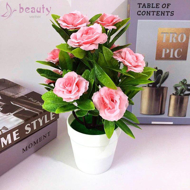 Chậu 12 hoa hồng giả để bàn trang trí vườn