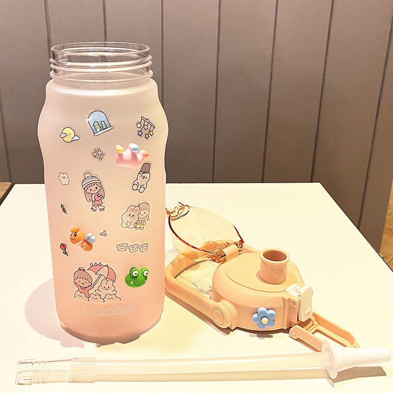 Bình Nước 2L Dễ Thương Có Vạch Báo Giờ Uống Nước Mẫu Siêu Trend Tặng Kèm Sticker 2D và 3D