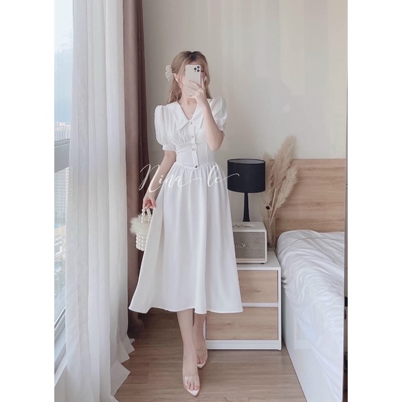 ĐẦM MIDI NÚT CỔ PETER 3M