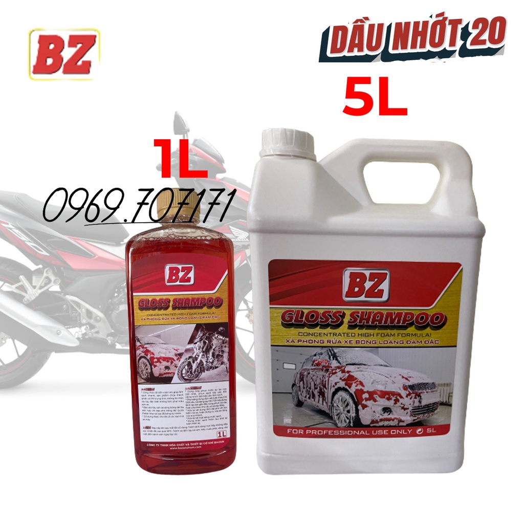 Xà bông BZ rửa xe Gloss Shampoo  5L thế hệ mới siêu bọt rửa cực sạch, nước rửa xe BZ can 5L