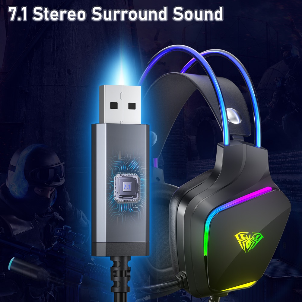 Tai Nghe Trùm Đầu Chơi Game AULA S502 Hiệu Ứng Ánh Sáng RGB Tích Hợp Mic Thiết Kế Nhẹ Cho PC