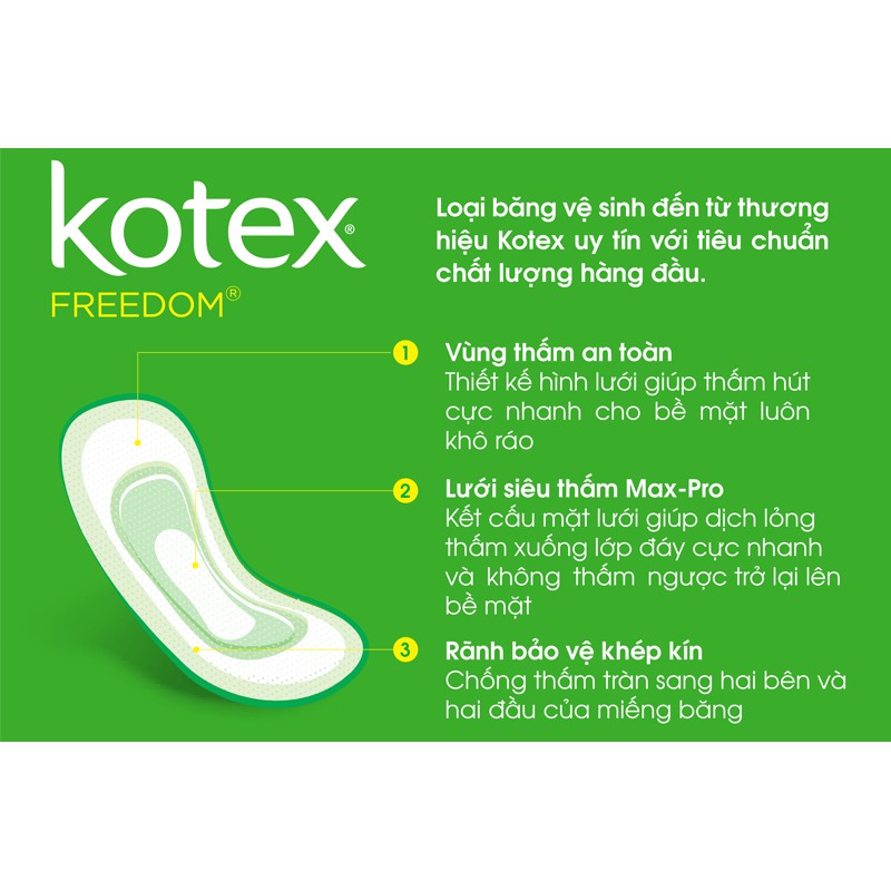 Combo 8 gói Băng vệ sinh Kotex Freedom mặt bông mềm mại maxi không cánh gói 8 miếng