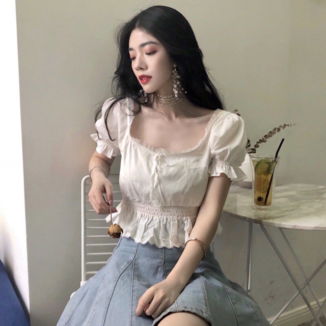 Áo peplum tay phồng bo eo cực kì sang / áo croptop tay phồng