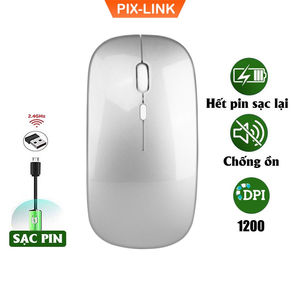 Chuột không dây sạc pin 2.4GHz PIX-LINK P1 siêu mỏng không gây tiếng ồn sạc 1 lần dùng 1 tuần cho Laptop macbook PC Tivi