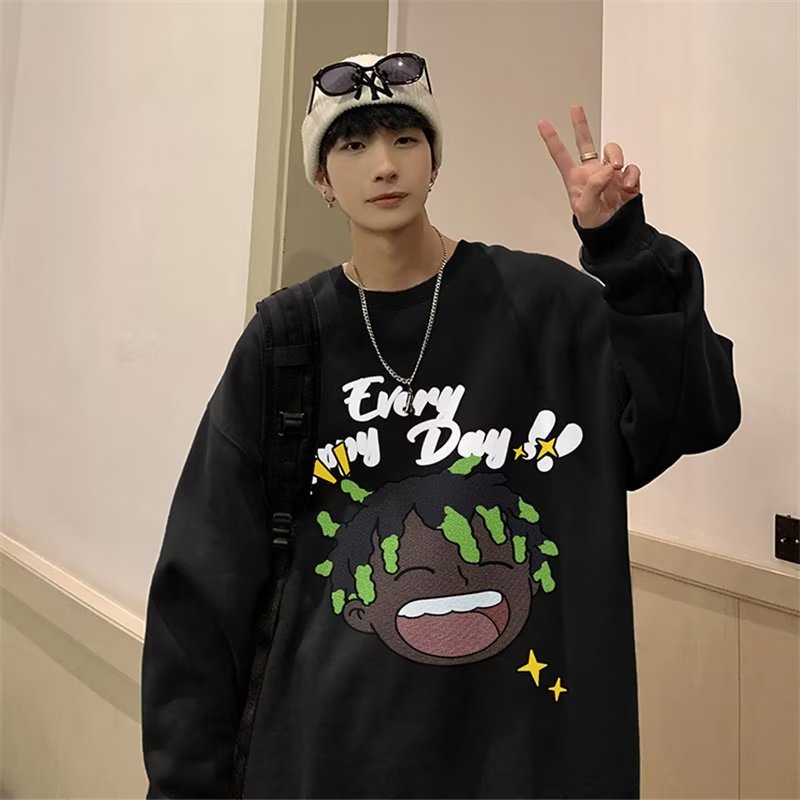 Áo Sweater Tay Dài Cổ Tròn Dáng Rộng Phong Cách Hip Hop Đường Phố Cho Nam