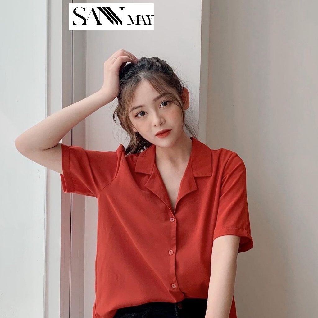 Áo sơ mi nữ Hàn Quốc form rộng SANJOLI Áo Sơ Mi công sở tay lỡ cộc tay kiểu đẹp, trắng đen nhiều màu cao cấp AO005 | BigBuy360 - bigbuy360.vn