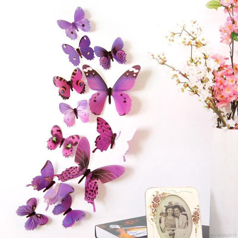 Combo 12 decal 3D hình bướm 3D dán tường dộc đáo