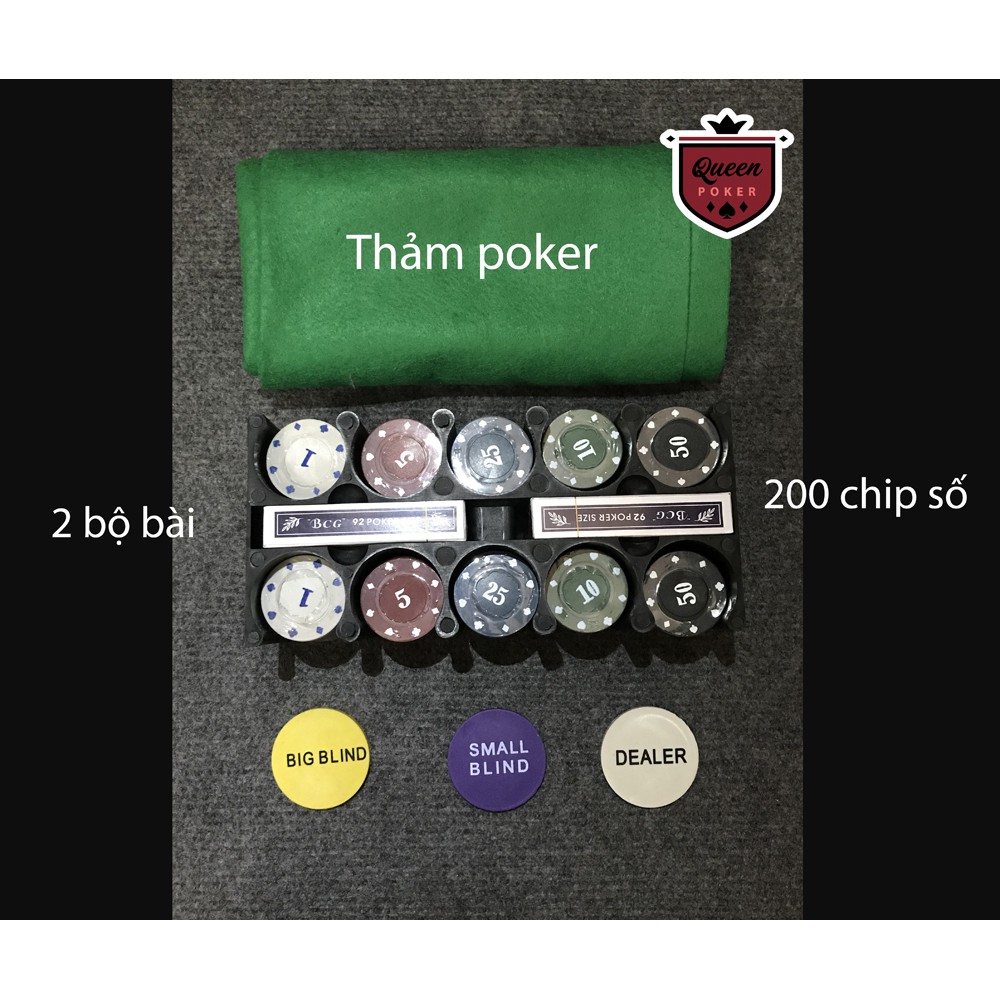 Bộ 200 chip poker có số (phỉnh poker) kèm thảm hàng nhập khẩu P04 ( có ảnh thật )