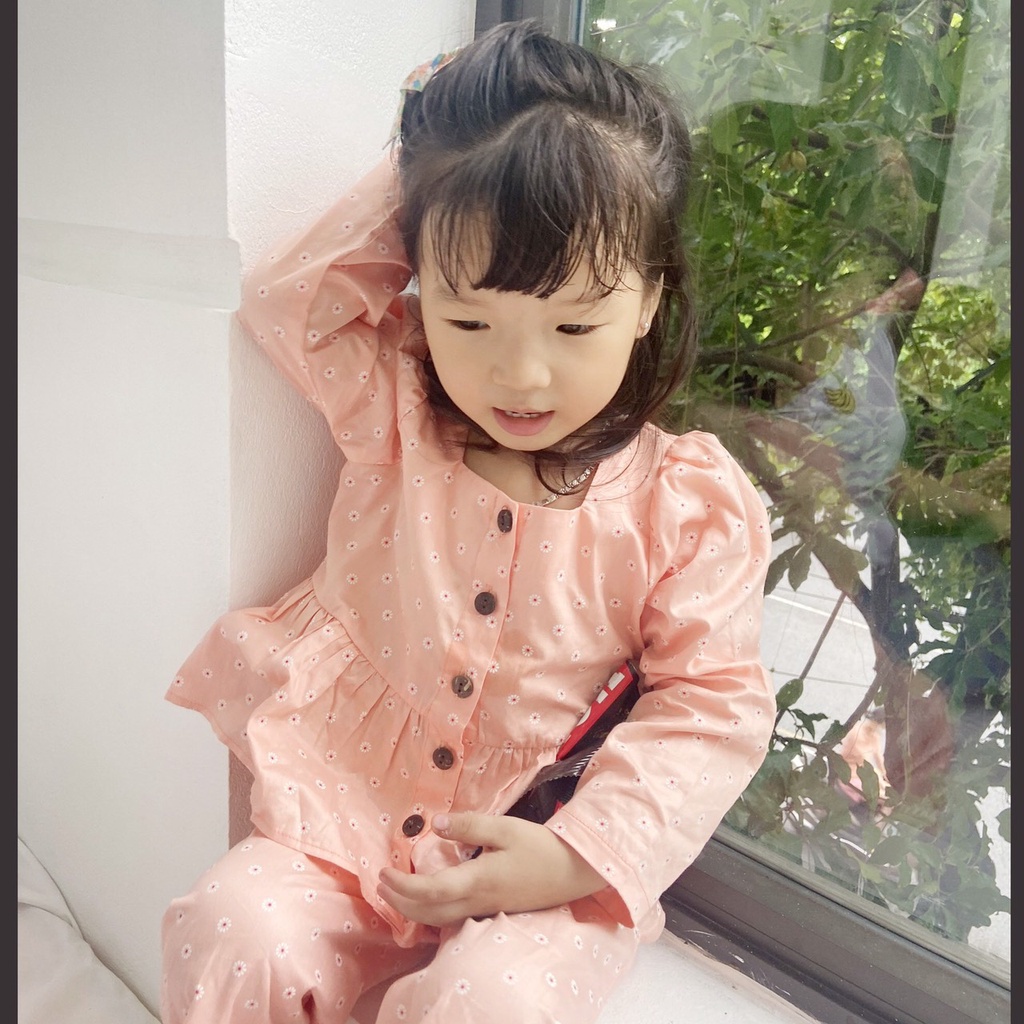 Bộ đồ quần áo hoa nhí cổ vuông cho bé gái  mùa hè GELU KIDS Chất liệu thô cotton mềm, thoáng, thấm hút mồ hôi